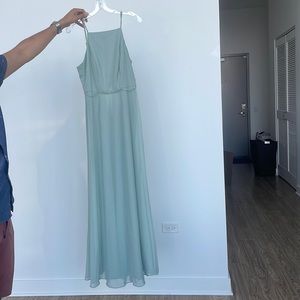 Mint green formal dress, high neck